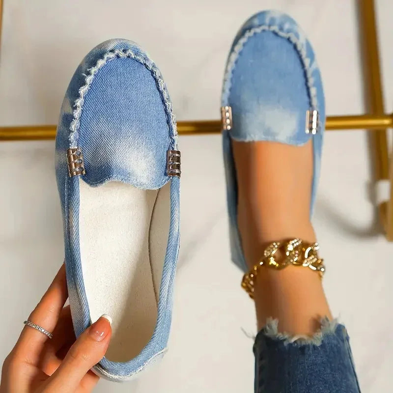 Women Casual Shoes 2024 New Spring and Autumn Flat Loafers Shoes Women Fashion Non-slip Soft Denim Flat Shoes Zapatos De Mujer SKY BLUE