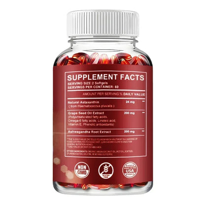 Astaxanthin 24mg - with Ashwagandha, Grape Seed Oil Extract - for Joint, Brain, Immune and Heart Support Diet