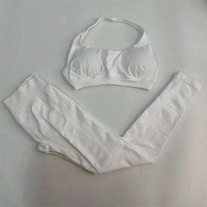 No Logo Yoga Legging Sets for Women Seamless Yoga Set Scrunch Butt Legging Set Workout Gym Suit with Halter Crop Top Badiee Stylez