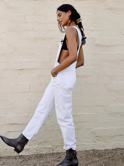 Casual Women Summer Vintage Retro Denim Long Jumpsuit Spaghetti Strap Straight Romper Pants Baggy Bib Overalls Jumpsuits