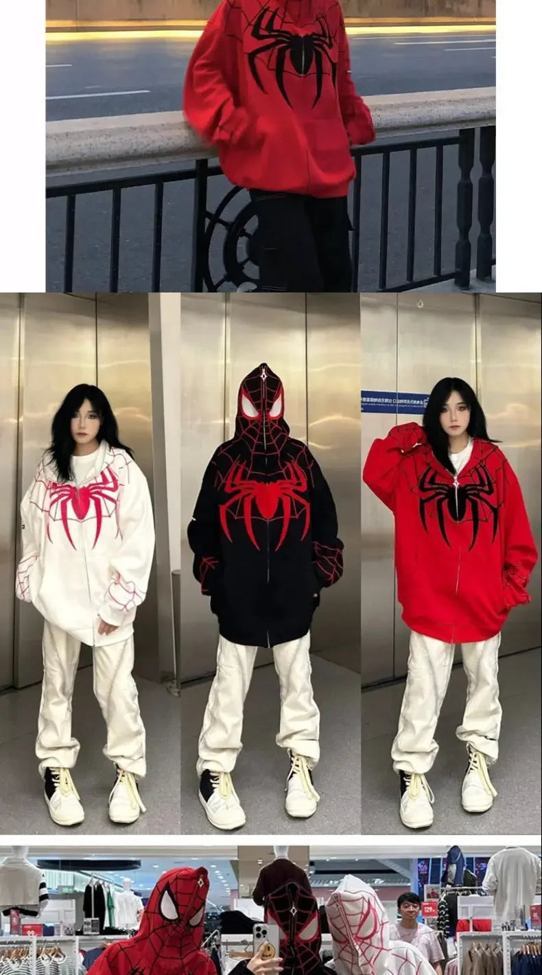 American Style Spiderman Sweatshirt Men Hip Hop Heavyweight Hardcore Cardigan Jacket Spring Autumn Design Sensibility Hooded Top