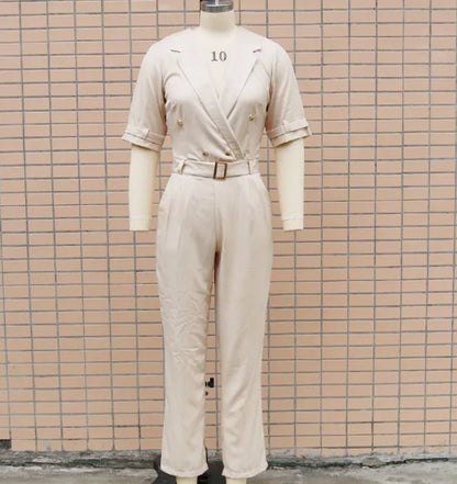 Women Suit Short Sleeve Jumpsuit Slim Fit Fashion Office Lady Spring Summer Elegant Solid Button Sexy High Waist Jumpsuits