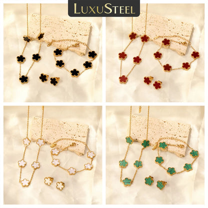 LUXUSTEEL Pendant Earnail Chain Bracelet Set Flower Shaped Stainless Steel Pendants Necklace Earring Sets Necklace Jewelry Gift Badiee Stylez