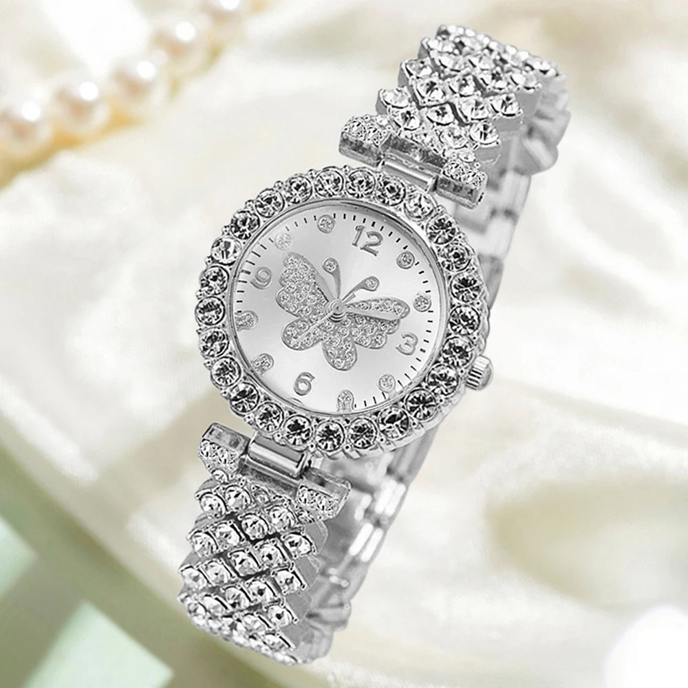 6PCS Luxury Women's Watch Set Trendy Fashion Quartz Watch Bracelet Necklace Earrings Set Suitable for Daily Clothing Matching