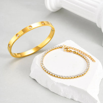 Vnox Love Tennis Chain Bracelets Round Zircon Stone Bangles Set, PVD Stainless Steel Women Jewelry Set Gift for Mom Mothers Day Badiee Stylez