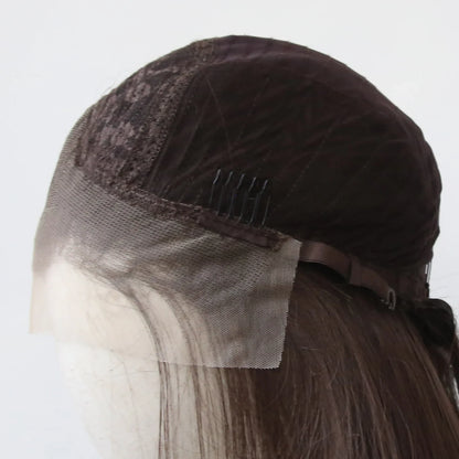 13*4 Dark Brown Synthetic Lace Front Wigs Chocolate Brown Long Straight Lace Front Wig for Women Pre Plucked Natural Hairline