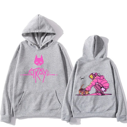 Fashion Women Men Hoodie Stray Cat Cotton Sweatshirt Game Print Pullover Hoodie Female Clothing Streetwear Top Gift Plus size Hgrey1