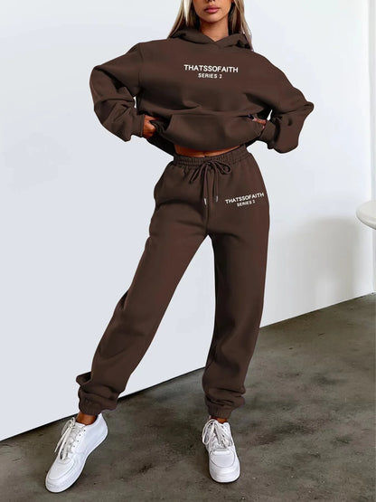 Autumn and Winter 2025 new women hooded sweatshirt + pants two-piece set, print outdoor woman pullover sportswear 2-pcs set Badiee Stylez