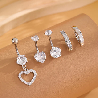 14G Gold Color Series Butterfly Dangled Belly Piercing Sets 5PCS/Lot Heart Flower Curved Navel Navel Ring Belly Button Rings 5 pieces