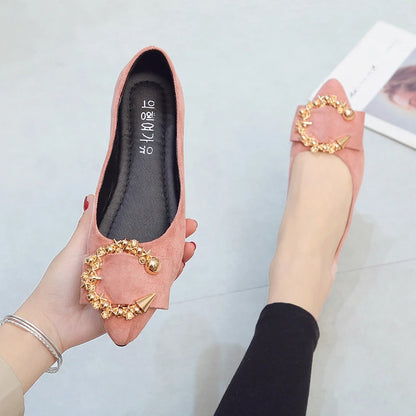 Spring and Autumn Casual Fashion Pointed Toe Comfortable Non-slip Wear-resistant Simple Metal Decorative Women's Shoes Pink