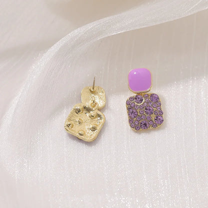 New Purple Crystal Pendants Women Dangle Earrings Korean Fashion Elegant Drop Earrings Square Statement boucles d'oreilles