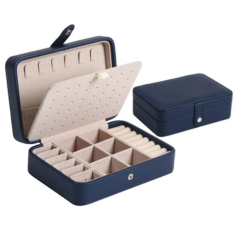 Fashion PU Leather Jewellery Storage Boxes Portable Travel Jewelry Box Necklace Earrings Ring Jewelry Organizer Display Case A-Navy
