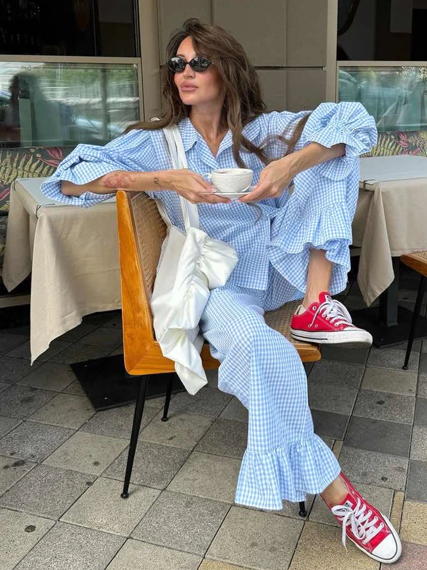 Marthaqiqi Striped Women Pajamas Set Turn-Down Collar Sleepwear Long Sleeve Nightgown Pants Casual Ladies Nightwear 2 Piece Suit