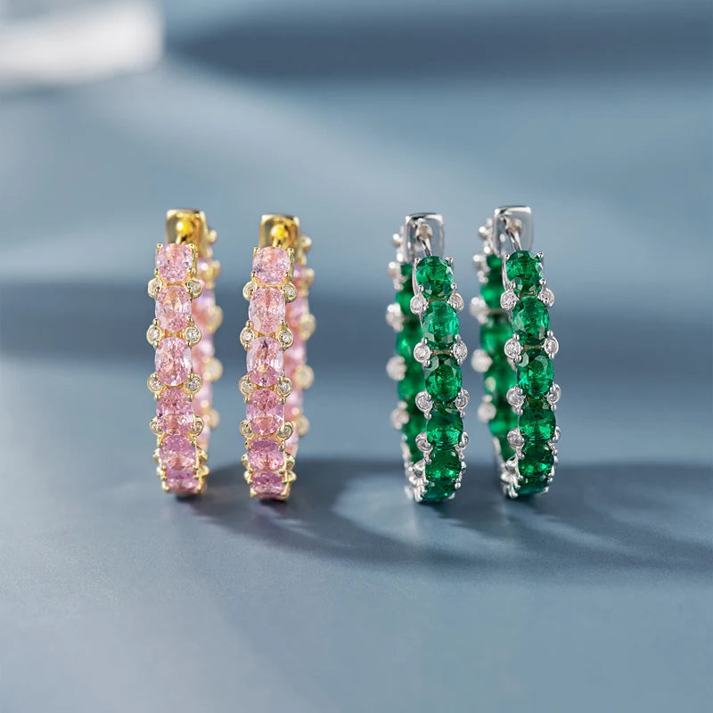 Huitan Luxury Trendy Pink/Green/Blue/Yellow CZ Hoop Earrings for Women Silver Color/Gold Color Hot Trendy Girls Jewelry Dropship