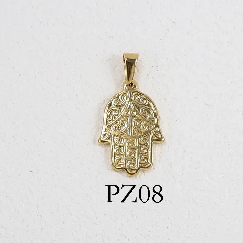 RHYSONG Geometric Stainless Steel 18K Gold Plated Snake Cross Palm Conch Mushroom Pistol Pendant For Women Diy Findings Jewelry 08-GD