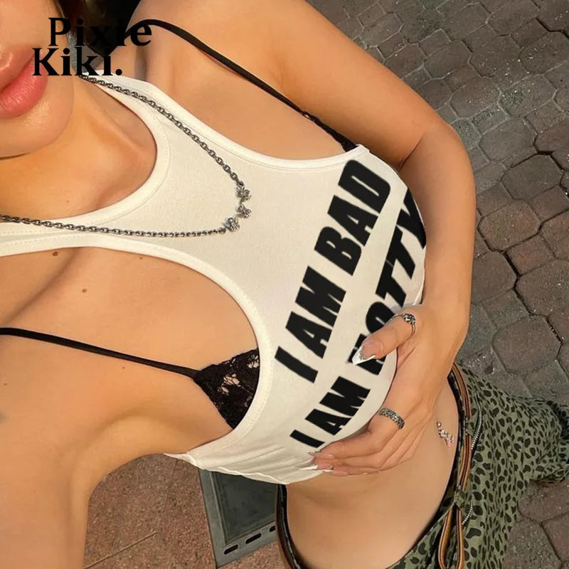 PixieKiki Letter Print Fake Two Pieces Racerback Tank Top Women Trendy Clothes 2024 Summer Y2k Crop Tops Streetwear P67-CA10