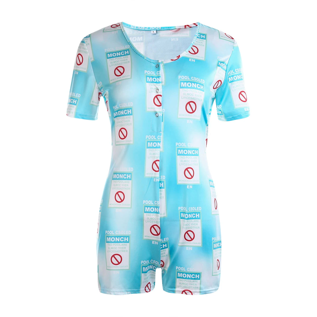 Sexy Playsuits Women Sleepwear Buttons V-neck Bodycon Short Romper Jumpsuit Leotard Printed Short Sleeve Summer Bodysuits Female L