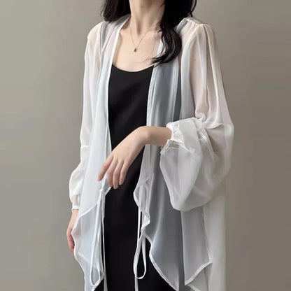 Summer Sun Protection Shirt Korean Women Chiffon Cardigan Blouse Solid Color Ladies Shawl Female Oversize Casual Loose Coats