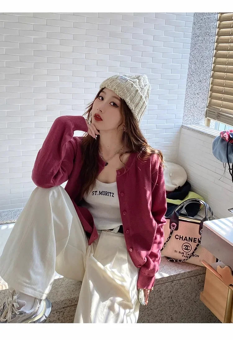 New 2025 Spring Summer Knit Cardigan O-Neck Solid Color Fashion High-Grade Comfortable Slim Casual Knitwear Tops