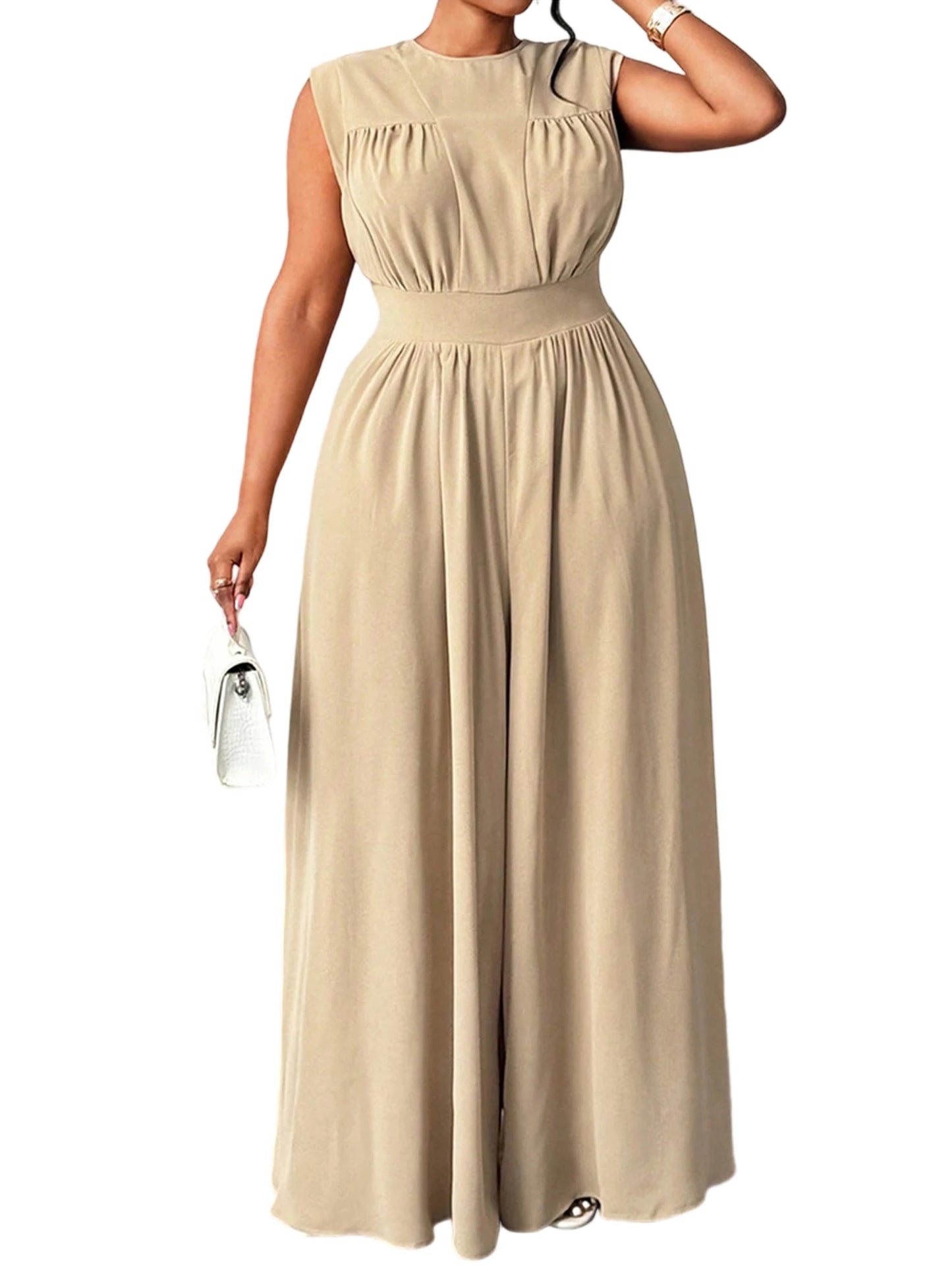 Women Plus Size Jumpsuits Floral Print V-Neck Sleeveless Summer Wide-Leg Rompers Overalls with Pockets