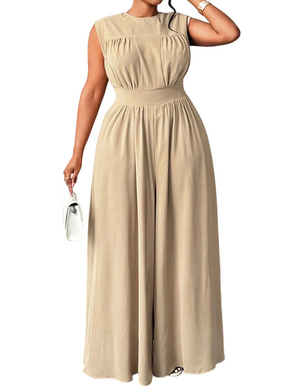 Women Plus Size Jumpsuits Floral Print V-Neck Sleeveless Summer Wide-Leg Rompers Overalls with Pockets