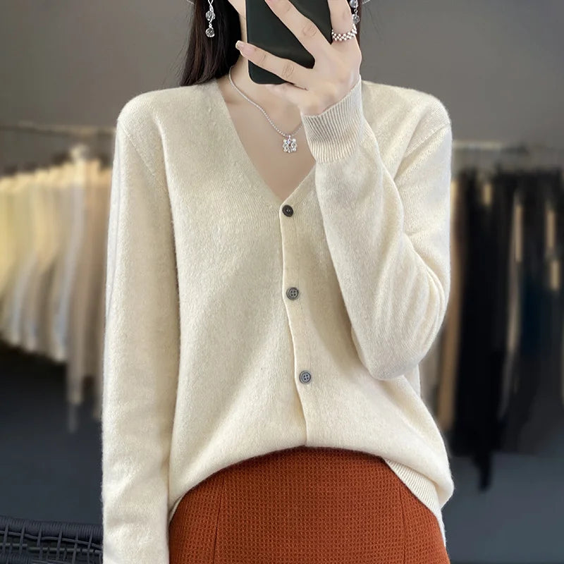100 Merino Wool Knitted V-neck Sweater Women's Top Loose Korean Version Fashionable Versatile Autumn And Winter Cashmere Sweater WQ015 mi