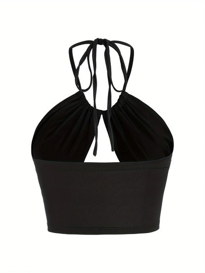 Europe and the United States solid color hanging neck small tube top hollowed out umbilical slim hot girl suspender vest