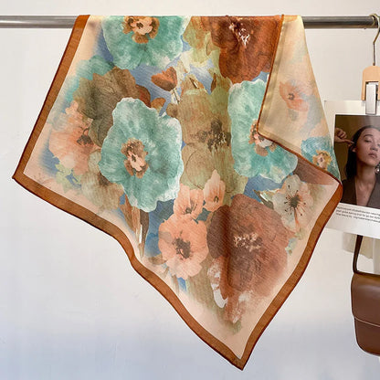 Fashion 70cm Cotton Square Scarf Women Floral Print Design Bandanas Lady Scarves Headband Accessories Handkerchief Hair QME197-01 65x65cm