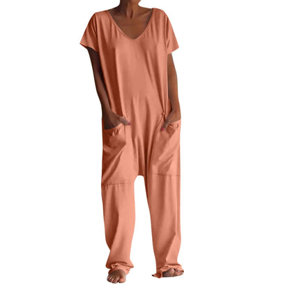 jumpsuit women Fashion Casual Short Sleeve Jumpsuits Loose and comfortable Pullover bodysuit With Pockets trend monos largos Badiee Stylez