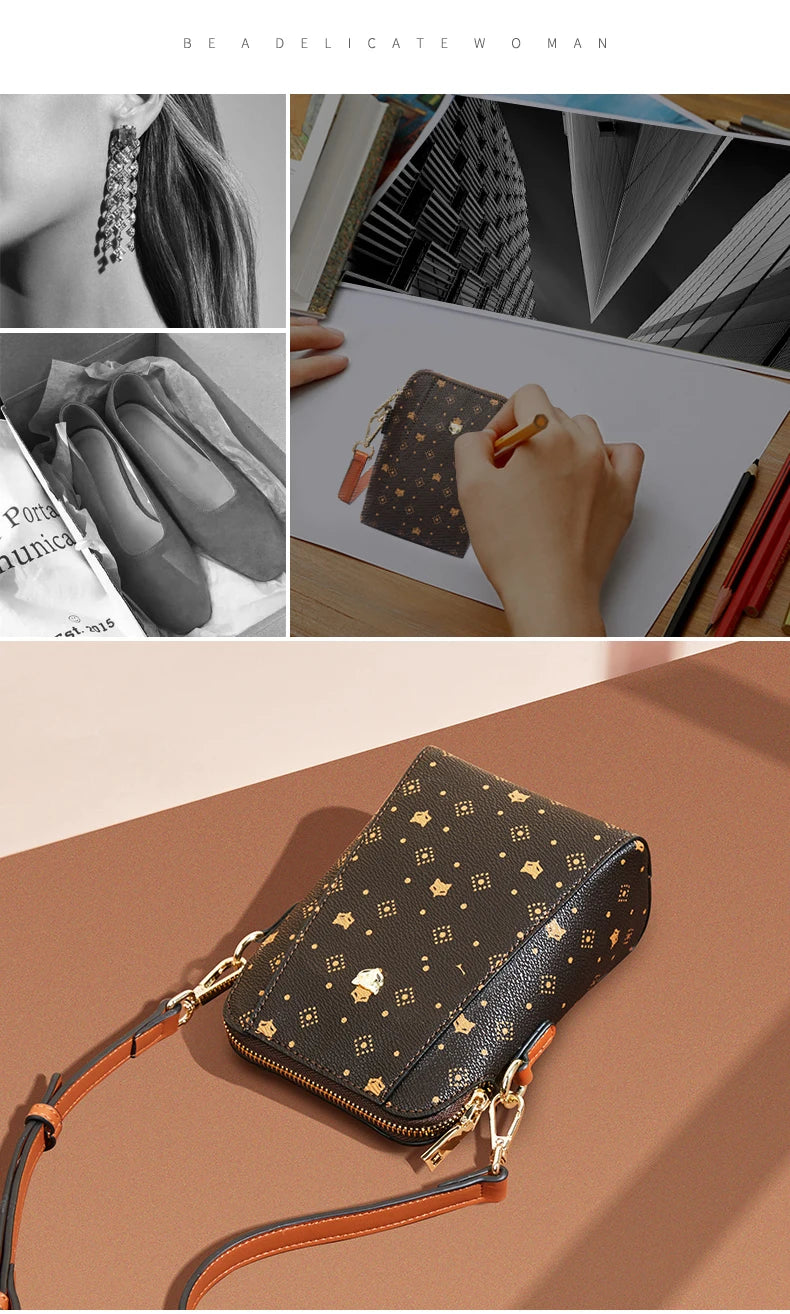 FOXER Woman Small Monogram Cellphone Bag Vintage Shoulder Bag Girl Mini Crossbody Bag PVC Lady Messenger Bag Gift for Wife,Lover