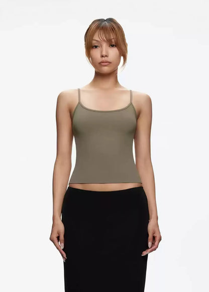 Tank Summer Women's Solid Color Slimming Stretch Fitness Camisole Basic Sports Bra Skin-Friendly Yoga Top Clay Ash