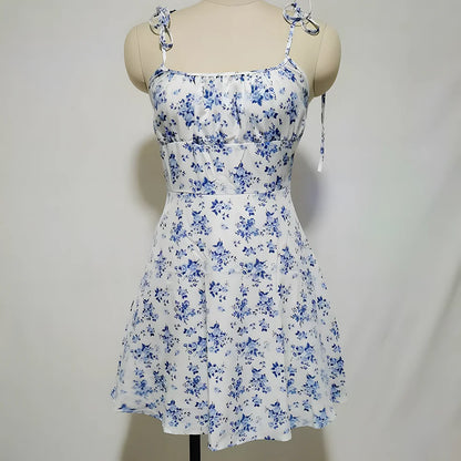 2025 new vacation style short summer French vacation temperament floral suspender dress short skirt women's clothing