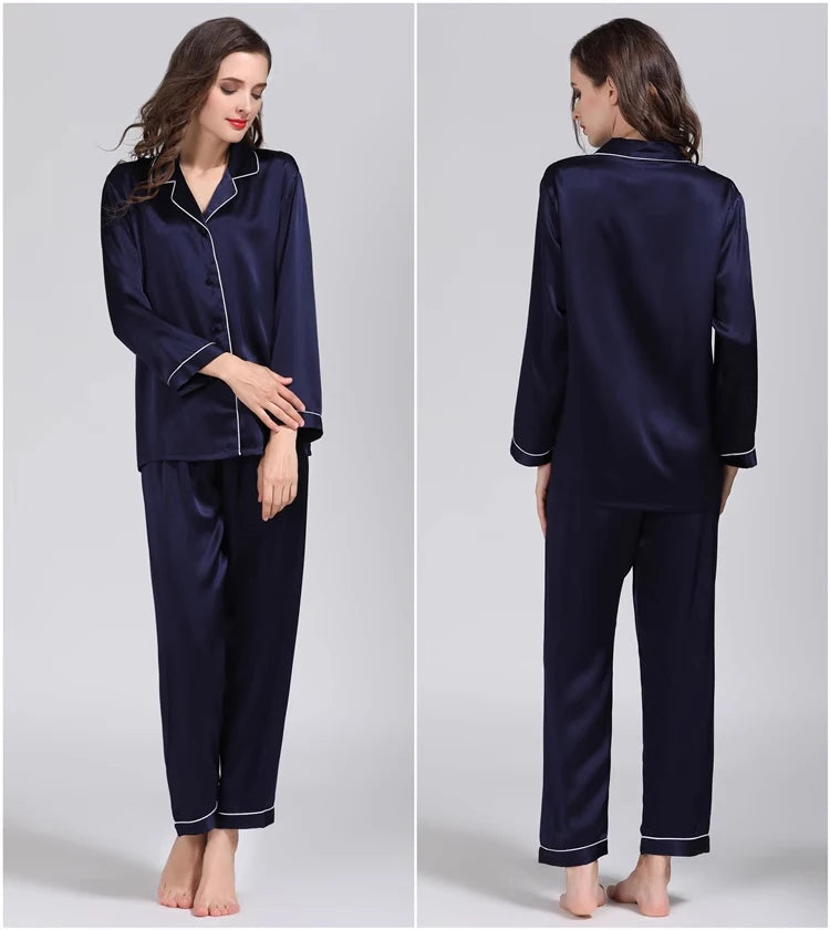 100% Pure Silk Women's Classical Pajama Set Sleepwear Nightgown M L XL YM007
