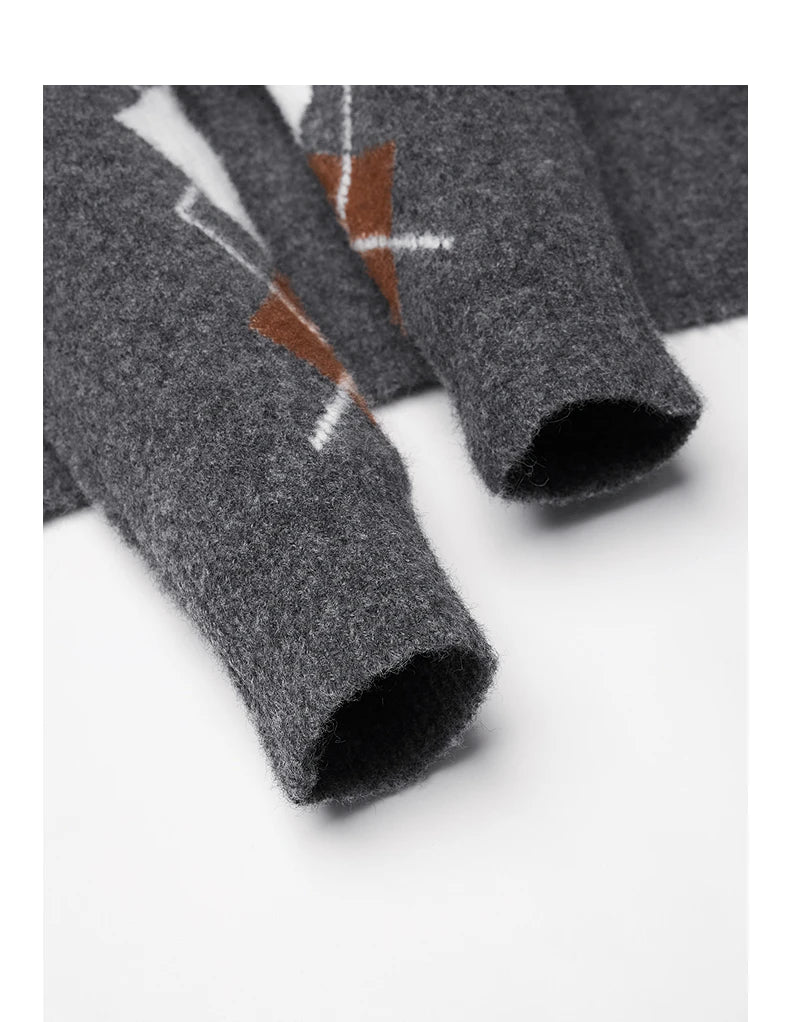 TOYOUTH Women Knitted Sweater 2025 Autumn New Grid Pattern V Neck Single Breasted Button Knitted Cardigan Coat Gray