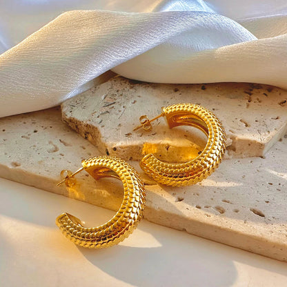 Fashion Glossy Stainless Steel Chunky Hoop Earrings for Women Gold Plated Thick Texture Geometric Circle Earring Vintage Jewelry 22750