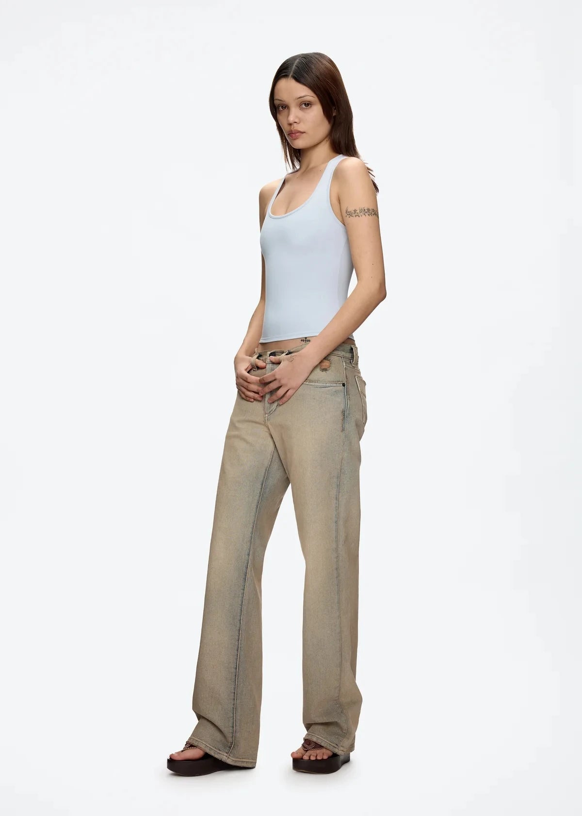 Tank Classic X-shaped Backless Baby Blue and Misty Gray Multi-color Comfortable Elastic Waist Tight Fit Backless Top