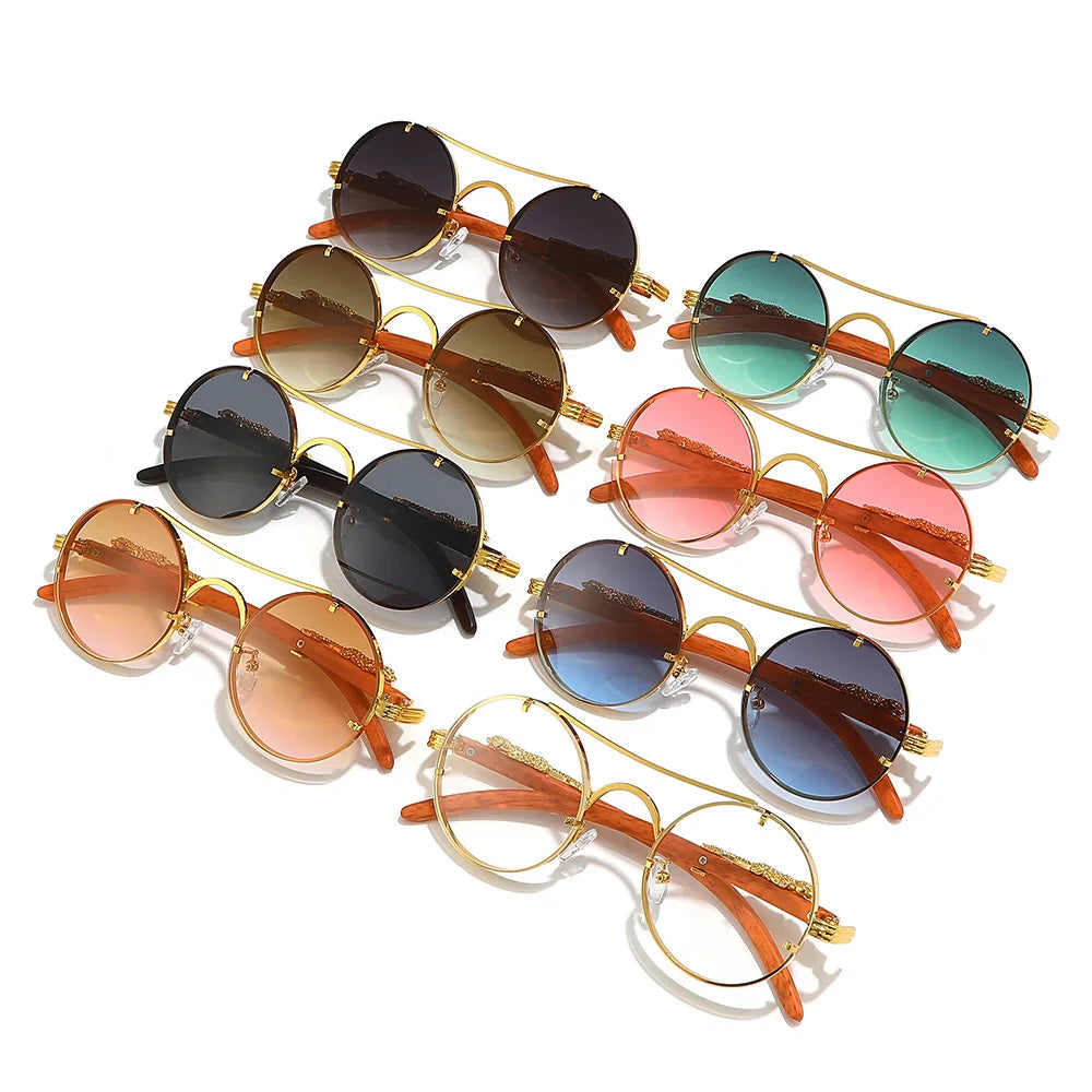 Vintage Round Sunglasses Men Women Luxury Brand Designer Cheetah Metal Casual Eyewear UV400
