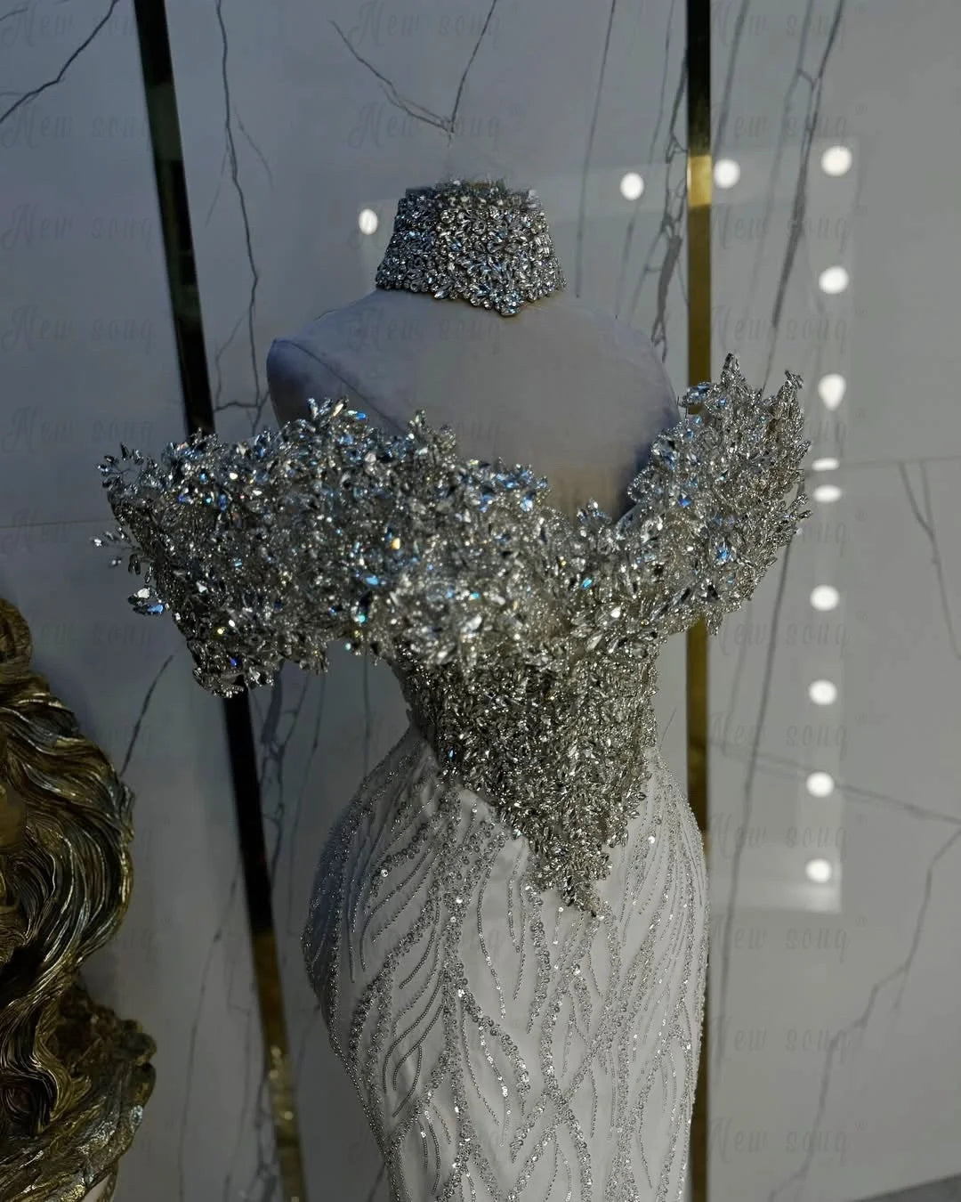 White Long Evening Dress 2025 Luxury Silver Beaded Lace Wedding Party Gowns Dubai Second Reception Dress Bridal Gowns Customized Badiee Stylez