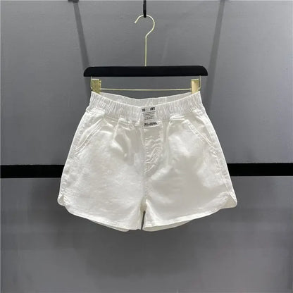 Fashionable Summer 300kg Candy Color Labeled Elastic Waist Casual Shorts Women's Loose Fit A- line Bell Bottoms WHITE