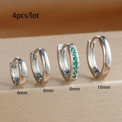 4PCS Set Stainless Steel Huggie Minimal Hoop Earrings 6/8/10mm Crystal Zirconia Helix Tragus Cartilage Earrings Piercing Jewelry Badiee Stylez