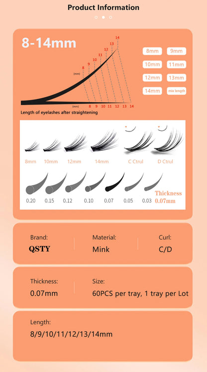 1 box 60 clusters 10/20D extension eyelashes, individual eyelashes, Natural Thick False Eyelashes, , Individual Eyelash Bunche