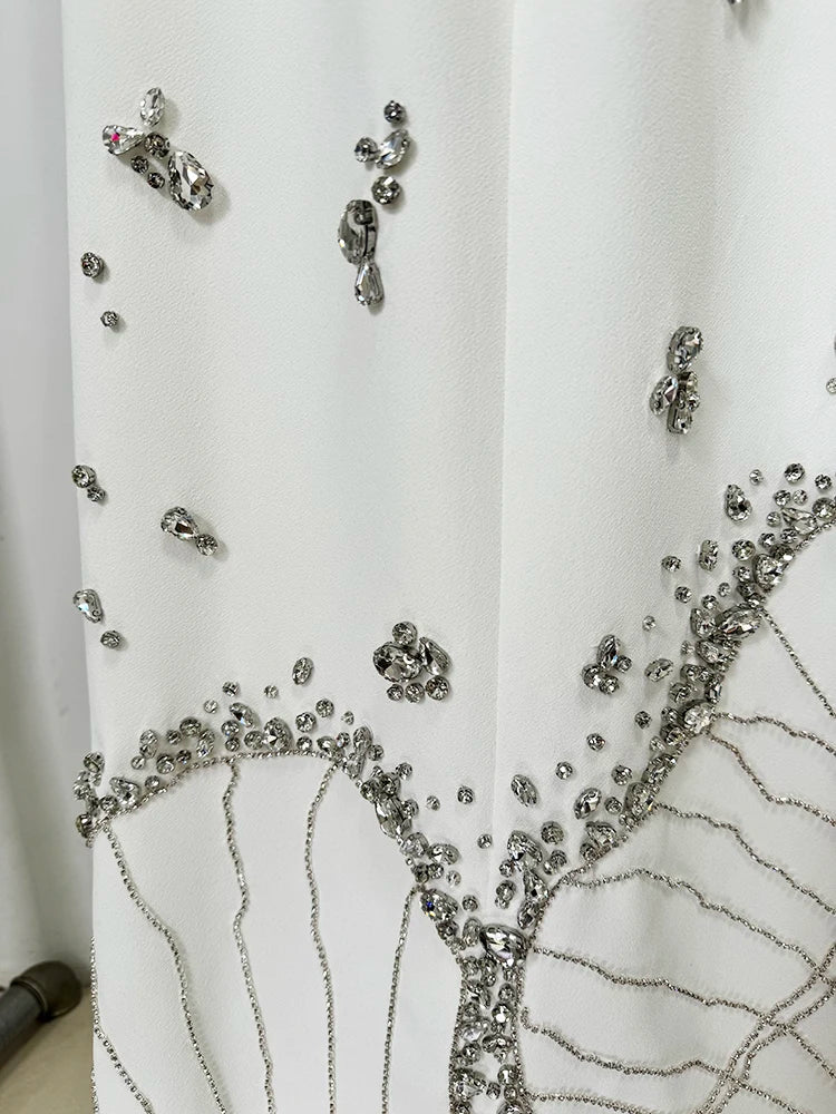 HIGH STREET Newest 2025 Designer Vestido Women's Long Sleeve Luxurious Crystal Diamonds Beaded Long Maxi Dress Badiee Stylez