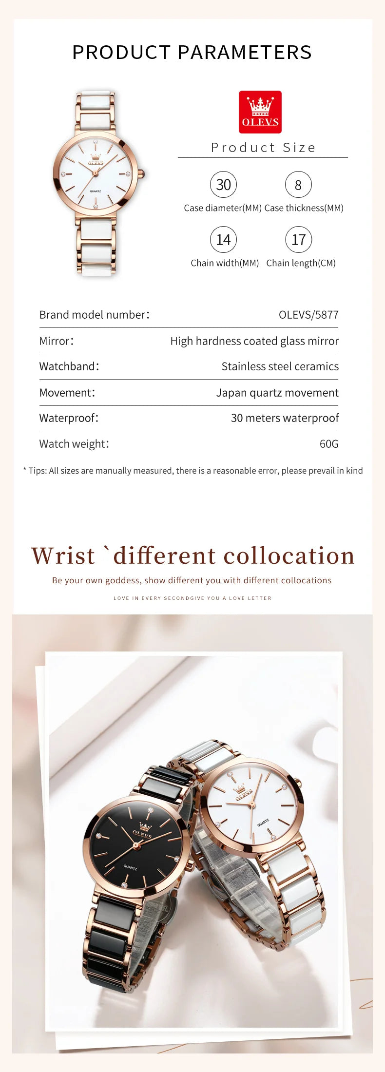 OLEVS Luxury Brand Women Watches Ceramic Tape Japanese Movement Quartz Watch for Lady Gift Bracelet Fashion Versatile Exquisite