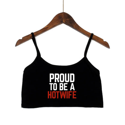 HOT WIFE Letters Print Female Sexy Crop Top Fashion Women's Sexy Elastic Cotton Camis Sleeveless Short Girls Tank Top Bar Women