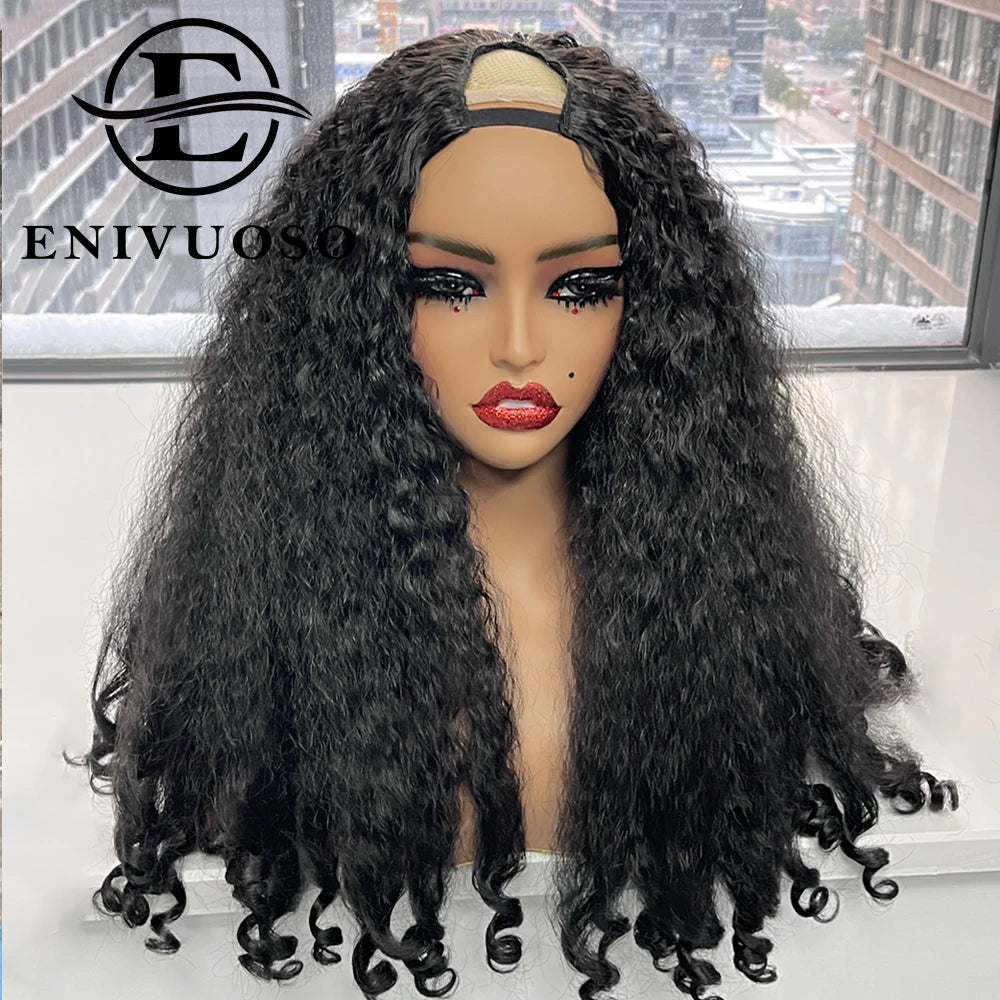 Afro Kinky Straight V Part Wigs with Bouncy Curls Short Synthetic Glueless Wigs for Black Women No Leave Out Clip in Half Wigs Badiee Stylez