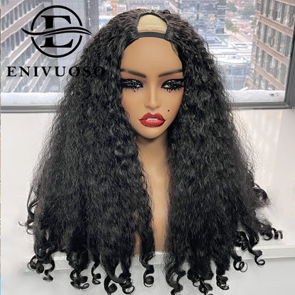 Afro Kinky Straight V Part Wigs with Bouncy Curls Short Synthetic Glueless Wigs for Black Women No Leave Out Clip in Half Wigs Badiee Stylez