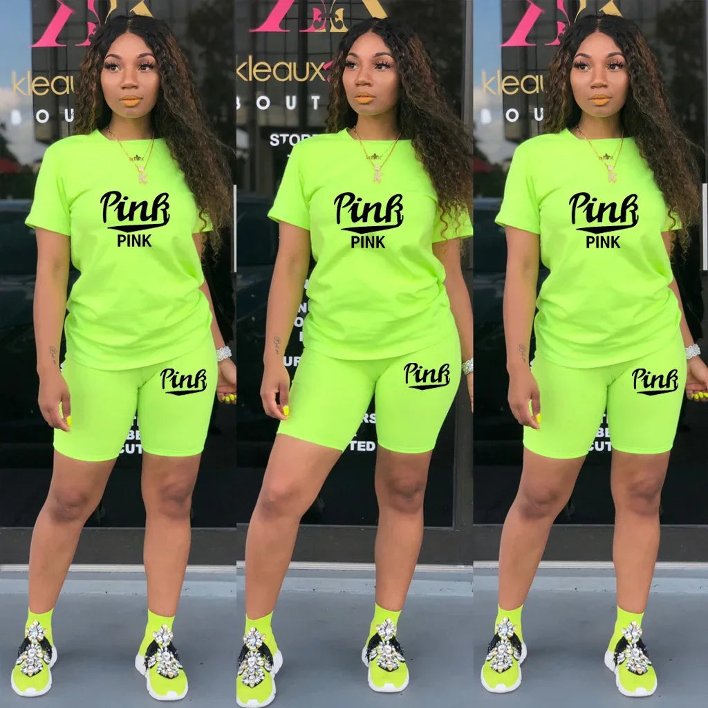 Hot Sale Of The Season round Neck Short Sleeve Printed Home Leisure Base Layer Set Multicolor Summer Bottoming Outfit Women's Sk Badiee Stylez