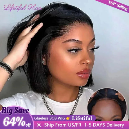 Glueless Bob Hair Wig Human Hair Ready To Wear Straight Transprent 4x4 Lace Closure Wigs For Women Glueless Wigs Human Hair - Badiee Stylez