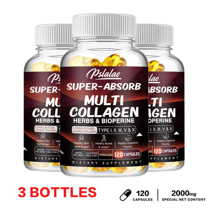 Multi Collagen Capsules - for Skin, Hair, Nails & Bone Health, Supports Joint, Digestive and Immune System Health 120 Capsule-3bottles