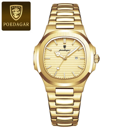 POEDAGAR Trendy Women's Watches Waterproof Luminous Date Ladies Wristwatch Stainless Steel Quartz Fashion Watch For Woman Reloj 789 Gold Gold